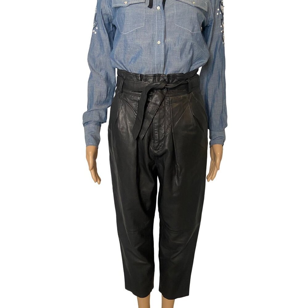 Free People 100% Leather Paperbag Cropped Leather Pants Black Size 0